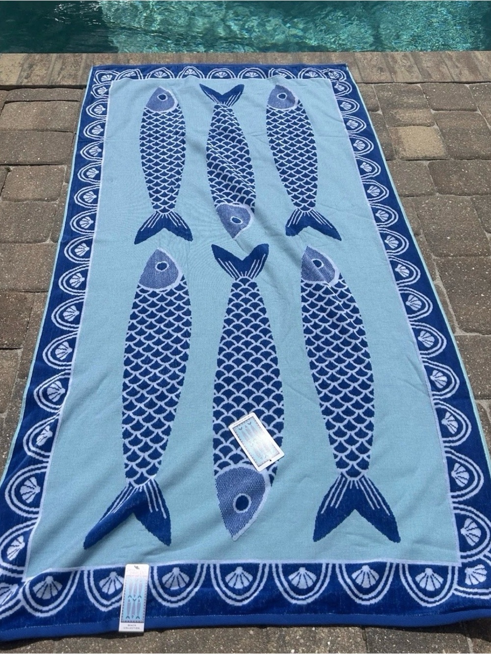 COMMON THREAD OVERSIZED Blue Sardine BEACH Towel 36" x 68"